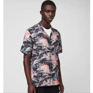 All Saints Black and Pink Tropical Print Shirt